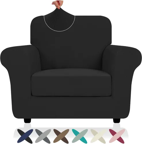 Vista 11 de ZNSAYOTX 2026 Funda de silla a rayas de 2 piezas (79 cm - 117 cm), funda de sillón elástica gruesa con banda elástica antideslizante y lazos