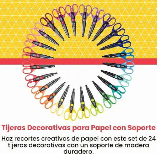 Vista 5 de School Smart Juego de tijeras para bordear papel con soporte, diseños surtidos, paquete de 24