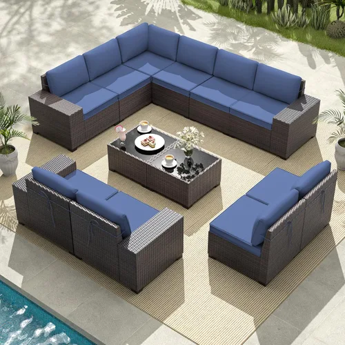 Vista 49 de Gotland Juego de muebles de patio de 6 piezas con 1 mesa auxiliar, 5 plazas de ratán seccional para exteriores con reposabrazos anchos de 29.5 Gris