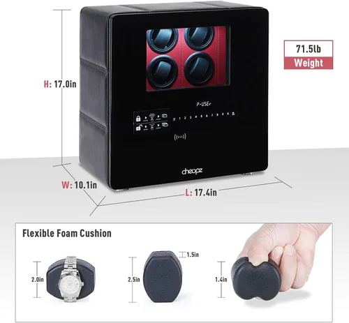 Vista 7 de Cheopz Caja de seguridad para 6 relojes automáticos y almacenamiento de múltiples joyas con cerradura de seguridad, Negro
