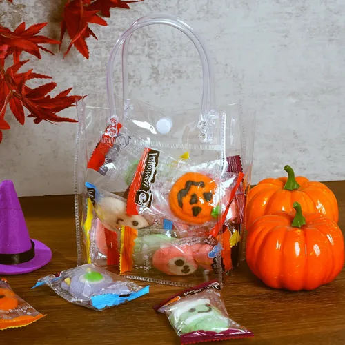 Vista 8 de 25 bolsas de regalo de PVC transparente con asas, bolsa de plástico pequeña, envoltura de regalo transparente reutilizable / bolsas de compras