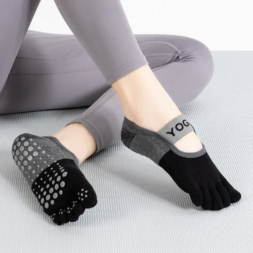 Vista 3 de RosyClouds Calcetines de yoga para mujer con agarres, calcetines antideslizantes para pilates, barras, ballet, fitness, 6 pares, Mix-6 pares