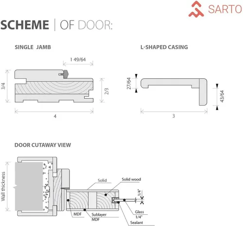 Vista 4 de SARTODOORS Puerta de vidrio opaco Lite 18x80 Planum 2102 Chocolate Ash Marcos de acabado níquel satinado Hardware Puertas de madera de núcleo