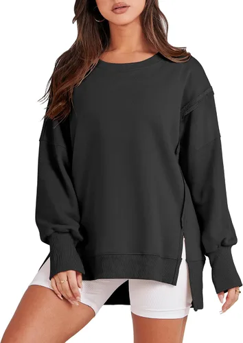 Vista 17 de ANRABESS Sudaderas de gran tamaño para mujer, con cuello redondo, manga larga, casuales y holgadas, con aberturas, ropa de otoño 2025