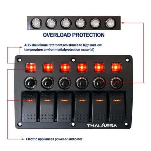 Vista 2 de Panel de interruptor basculante de 4/6/8 Gang pre cableado, impermeable, interruptor de encendido y apagado, 12 V 24 V con fusible, interruptor