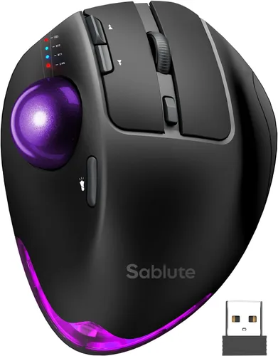 Vista 12 de MAM1 Pro - Ratón inalámbrico de Trackball, ergonómico Bluetooth recargable, mouse de pulgar retroiluminado con 5 niveles DPI, ángulo ajustable