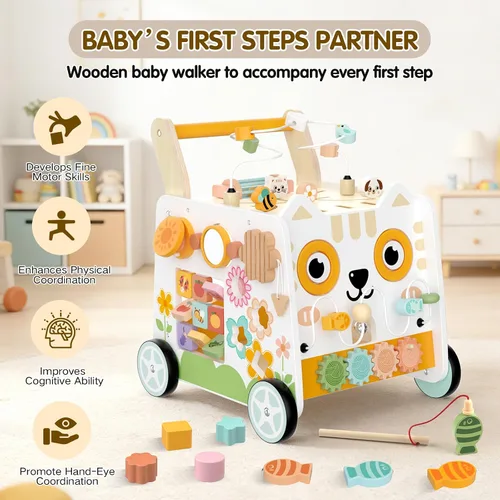Vista 9 de Weilim Wooden Baby Push Walker with Activity Center, Montessori Toy 12M+
