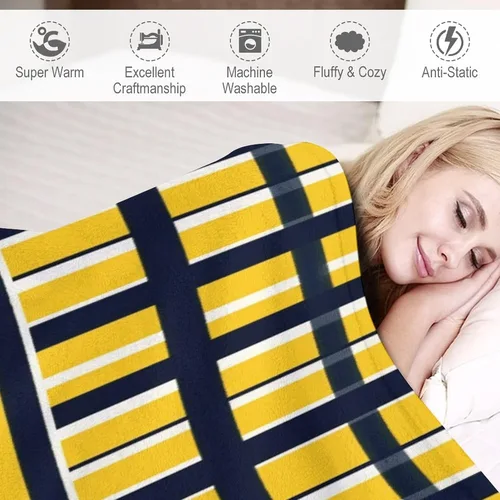 Vista 4 de Manta de rayas náuticas amarillas y azul marino, moderna, ultrasuave, manta de microfibra para sofá, cama para niños y adultos, 30 x 40 pulgadas