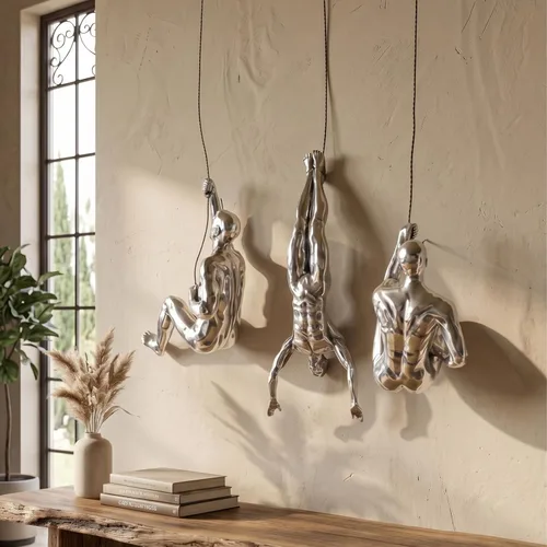 Vista 8 de GUTE Juego de 3 esculturas artísticas de pared para hombres y hombres que escalan (juego de 3) – Regalo perfecto para decoración del hogar, arte
