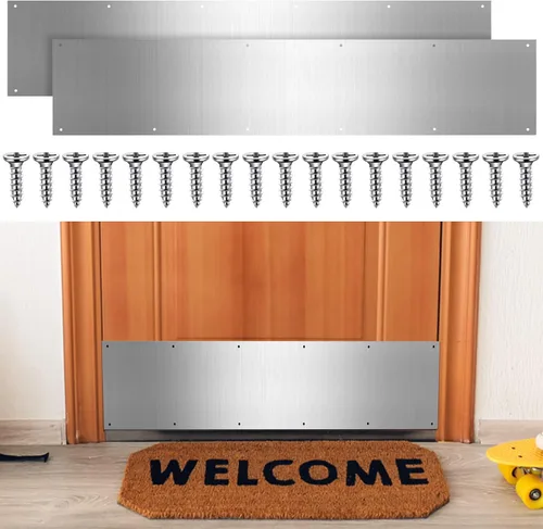 Vista 11 de Dunzy Placa protectora inferior de puerta con tornillos negros de grosor de aluminio satinado, placa de empuje de puerta de metal pulido