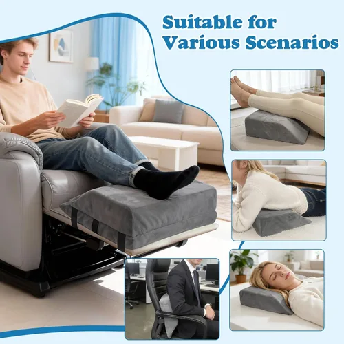 Vista 5 de Cojín reclinable ajustable de cuña de 6 pulgadas de grosor con espuma elástica y correas, almohada elevadora multiusos para silla, sofá, cama y sofá
