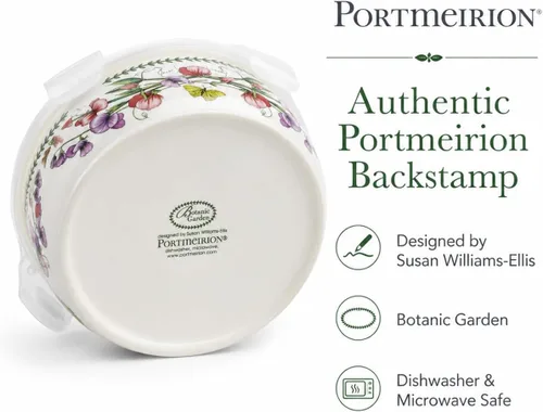 Vista 11 de Portmeirion Botanic Garden - Contenedor redondo de almacenamiento de 6.5 pulgadas con tapa, diseño floral, tapa hermética y con cierre a presión