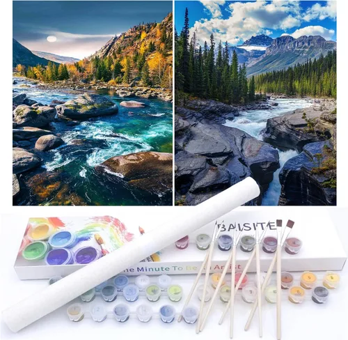 Vista 57 de BAISITE 0304 - Kit de pintura por números para adultos principiantes; paquete de 2 lienzos de 8 pulgadas de ancho x 12 pulgadas de largo; caja