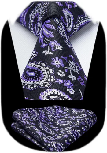 Vista 147 de HISDERN Corbatas para hombre, corbata de cachemira y bolsillo cuadrado tejido clásico floral para hombre, corbata de fiesta de boda