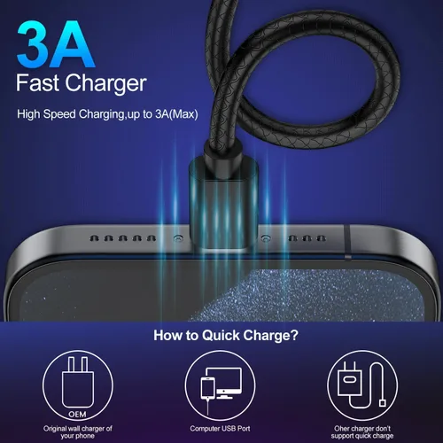 Vista 3 de Cable de Carga [2Pack 6 pies] para 15pro, Cable Negro con Cargador para Samsung Galaxy S9 S10 S8Plus (Carga Rápida 3A), Cable Cargador TPE USB C