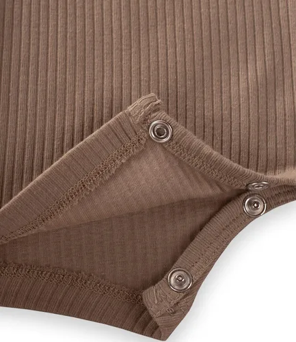 Vista 6 de Ribbed Newborn Baby Rompers Set - 2-Pack, Unisex Knitted Rompers, Summer Baby Rompers - BrownMink