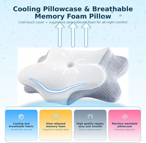 Vista 6 de Almohada cervical para el cuello – Almohada de espuma viscoelástica para aliviar el dolor de dormir, almohadas ergonómicas de contorno para dormir