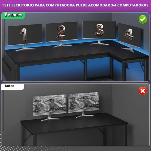 Vista 6 de DurayLoly - Escritorio para computadora en forma de L de 55 pulgadas para oficina en casa, 0.95 pulgadas de grosor, color negro