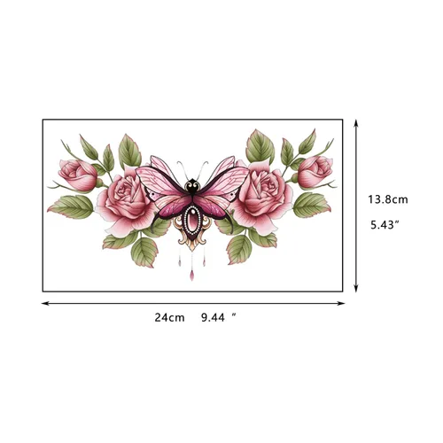 Vista 5 de Glaryyears Tatuaje temporal debajo del pecho para mujer, paquete de 10 tatuajes realistas florales grandes, calcomanías creativas de larga duración