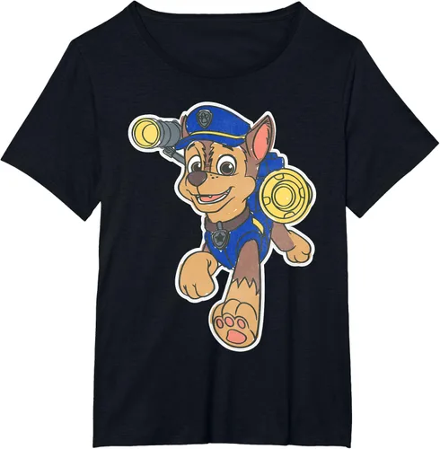 Vista 76 de Paw Patrol Chase Character Patch - Camiseta negra de manga corta con cuello redondo y ajuste clásico, talla S Negro