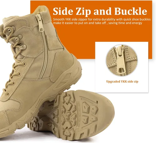Vista 3 de QUNLON Botas de combate militares tácticas ligeras desierto selva ejército trabajo al aire libre motocicleta botas cremallera lateral