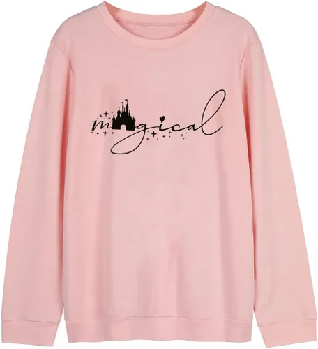 Vista 4 de UNIQUENOE - Sudaderas de manga corta para mujer, camiseta mágica para vacaciones familiares, diseño de castillo