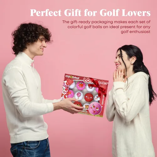 Vista 7 de Oji Moji - Juego de pelotas de golf Emoticon Love Series, regalo del día de San Valentín, paquete de 12 regalos novedosos, regalo de golf