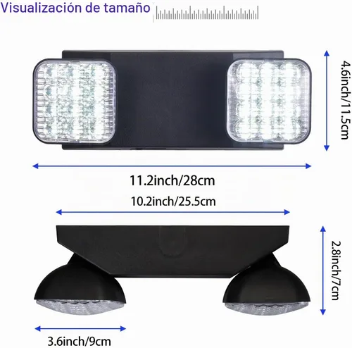 Vista 2 de GZRUIYANG Luces de emergencia con batería de respaldo, accesorios de iluminación de emergencia comerciales LED de dos cabezales ajustables Negro