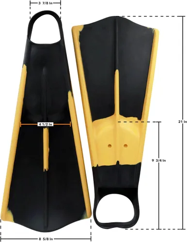 Vista 3 de Voit Aletas de natación negras y amarillas: diseño legendario de aleta de natación, unisex, construcción de goma de doble densidad, aumenta