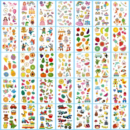 Vista 5 de Partywind 100 hojas (1150 estilos), tatuajes temporales para niños, rellenos de bolsas de golosinas, calcomanías de tatuaje falsas para niños