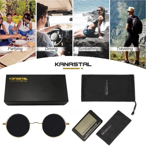 Vista 50 de KANASTAL Gafas de sol redondas polarizadas para mujeres y hombres, estilo hippie con protección UV400