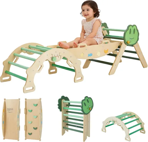 Vista 9 de Takywep Pikler - Juego de triángulos plegables 7 en 1 con arco y rampa y escalera, patio de juegos interior, juego de escalada montessor de madera