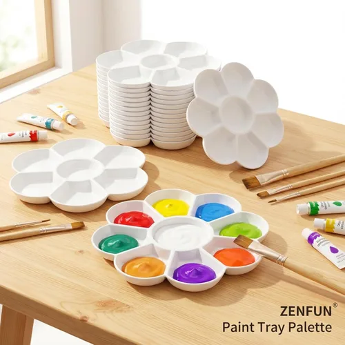 Vista 6 de ZENFUN Paquete de 15 bandejas de pintura con 7 pozos, bandeja de mezcla de pintura de plástico blanco, plato de pintura de acuarela para arte al
