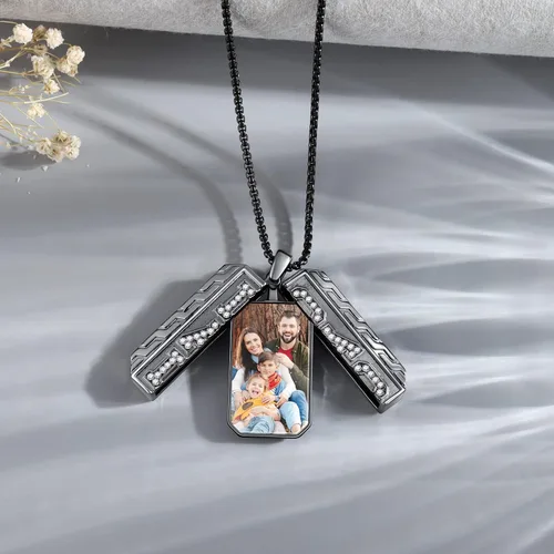 Vista 3 de OPALSTOCK Personalización Imagen Hombres Collar Personalizado Foto Familiar Colgante Collares Acero Inoxidable con Cadena Novio Hip Hop para Regalo