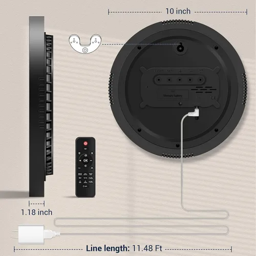 Vista 3 de Reloj de pared digital grande de 10 pulgadas: 13 RGB que cambia de color LED moderno reloj con control remoto, pantalla grande con atenuación