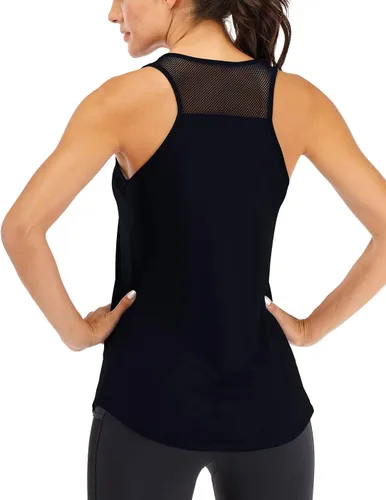 Vista 16 de Fihapyli ICTIVE - Camiseta sin mangas de entrenamiento para mujer, de malla transpirable, espalda cruzada, sin espalda, para correr Albaricoque
