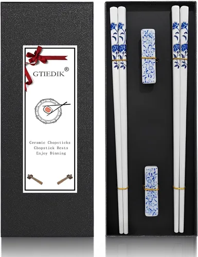 Vista 13 de Juego de palillos panda con reposo de regalo, aptos para lavavajillas, reutilizables, de fibra de vidrio, palillos y soporte de porcelana