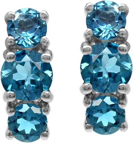 Vista 3 de Silvershake Aretes verticales de plata de ley 925 chapados en oro blanco o amarillo con forma redonda de 3 piedras, joyería para mujer