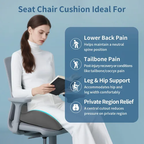 Vista 6 de Almohada grande en forma de dona para aliviar el dolor de coxis, máxima comodidad de cadera, cojín para silla de coxis, ciática, posparto