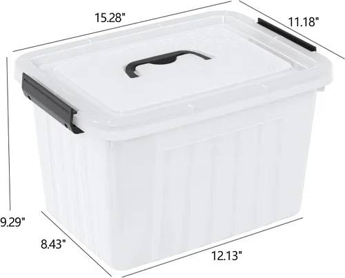 Vista 4 de Caja de plástico de 20 litros, cajas transparentes con tapa con asas negras, juego de 4