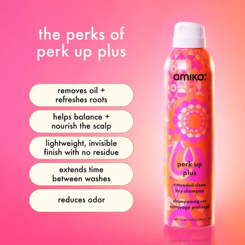 Vista 2 de amika perk up plus extended clean dry shampoo lightweight + buildable, extend time even further between wash days, invisible finish + no white