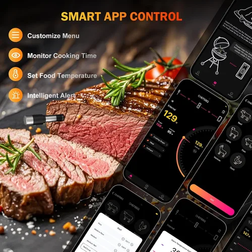 Vista 2 de Termómetro de carne inalámbrico, termómetro digital Bluetooth de 800 pies con aplicación inteligente, temperatura precisa mejorada en un 100%