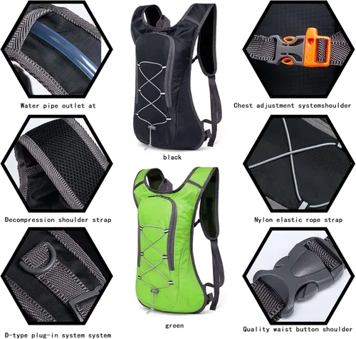 Vista 3 de Mochila de hidratación, mochila de hidratación - Mochila de agua con vejiga de hidratación de 2 litros-La mochila perfecta para deportes al aire