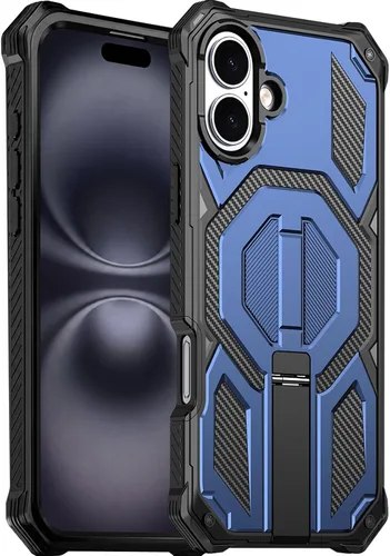 Vista 10 de Funda magnética para iPhone 15 con soporte y protector de pantalla [compatible con Magsafe] antideslizante, cuerpo completo, doble capa, resistente