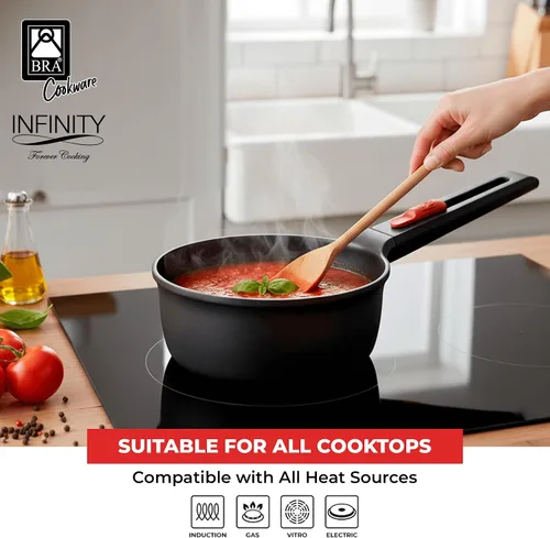 Vista 4 de BRA COOKWARE Infinity - Cacerola antiadherente con tapa de vidrio, olla de 6.3 pulgadas y 1.2 cuartos de galón de profundidad, olla de sopa sin