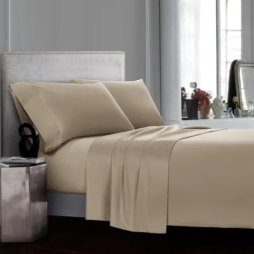 Vista 8 de Essential - Juego de sábanas beige de 4 piezas, 100% algodón egipcio, satén de lujo de 400 hilos, suave, premium, elegante, bolsillo profundo