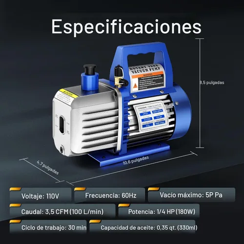 Vista 7 de VIVOHOME Bomba de vacío de aire de paletas rotativas de una etapa, 110V, potencia de 1/4 HP, 3.5 CFM con botella de aceite HVAC Vacuum Pump for