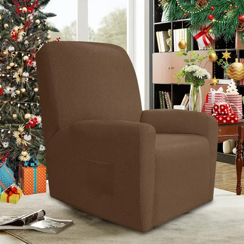 Vista 2 de JIVINER Fundas súper elásticas para sillas reclinables, de elastano, suave, con bolsillos, protector de muebles reclinables (reclinable, marrón)