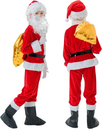 Vista 4 de BERVYOSW Boys Santa Costume Kids Santa Suit 9 PCS Youth Santa Costume for Halloween Christmas Holiday Cosplay Party