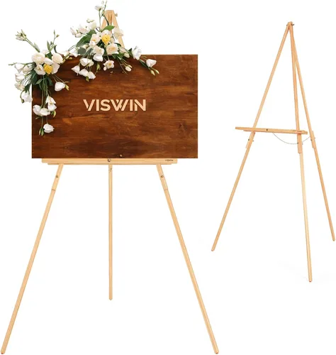 Vista 10 de Caballete Negro de 63" para Letreros de Boda, Caballete de Exhibición de Madera Ajustable con Soporte, Caballete de Piso Trípode para Tablero